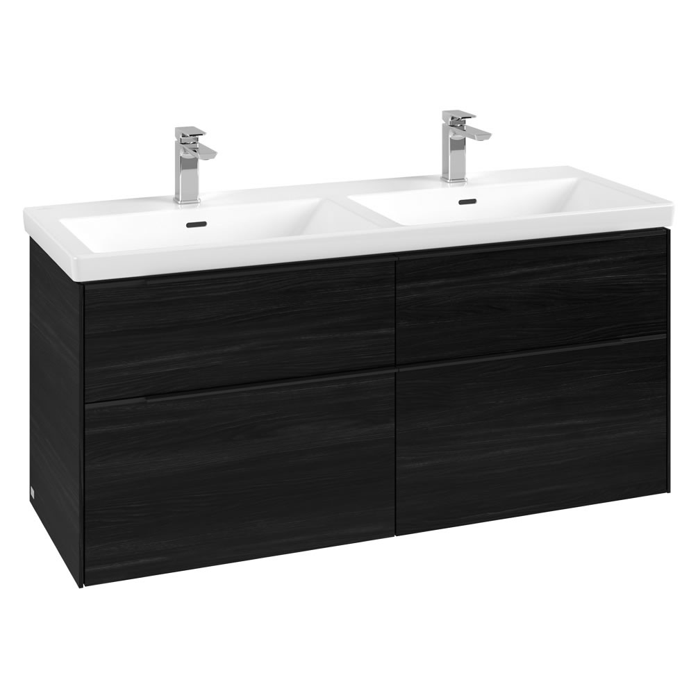 Cutout image of Villeroy & Boch Subway 3.0 Black Oak 1300mm Wall-Hung Basin Vanity Unit